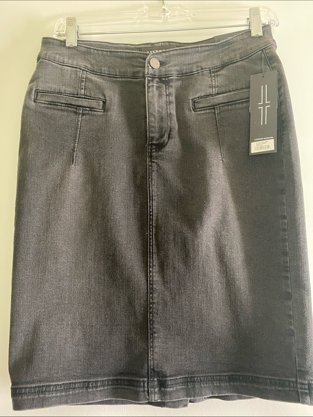 Liverpool Black Denim Pencil Skirt with Back Pockets
